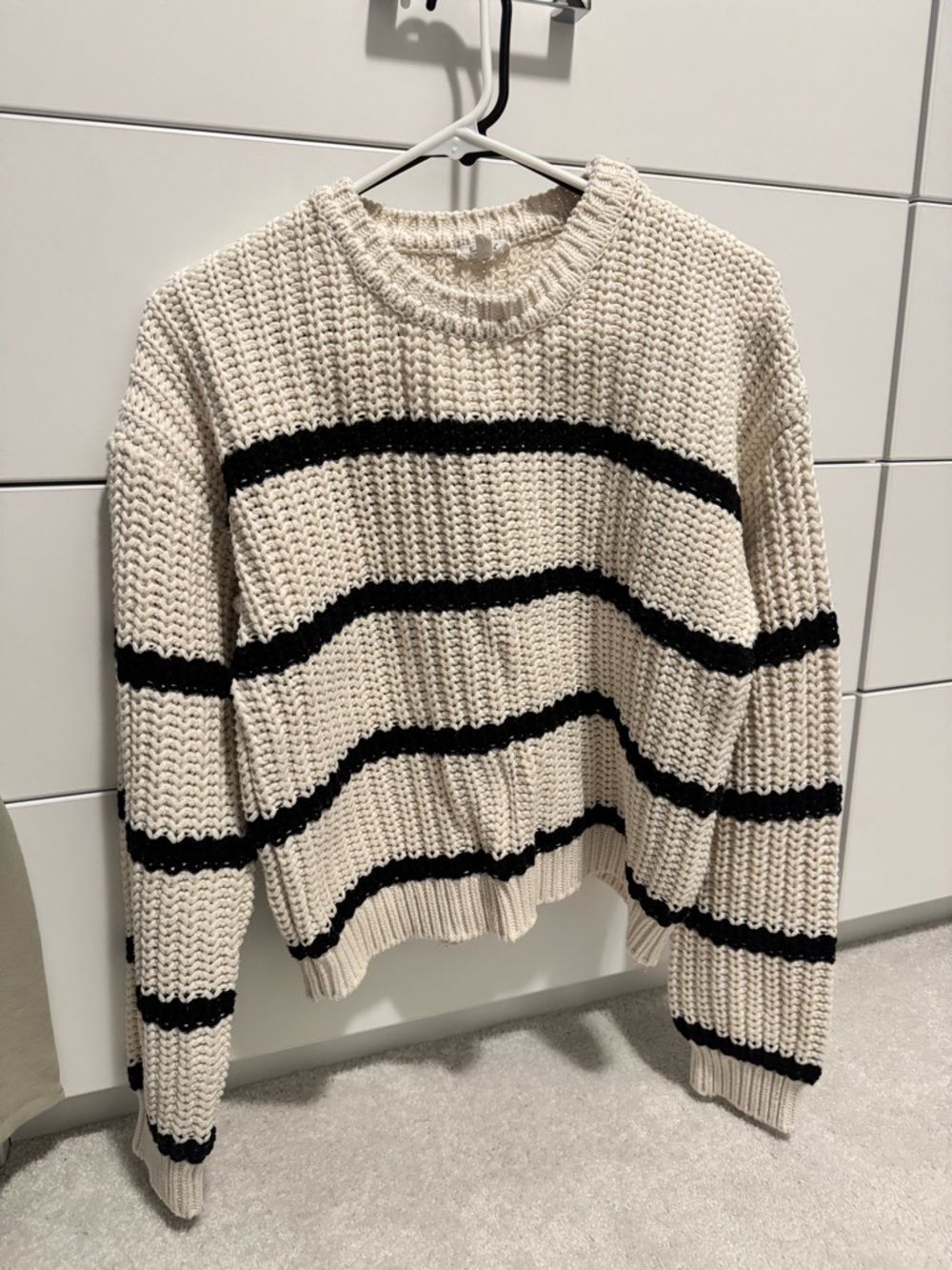 Splendid Cream Sweater with Black Stripes